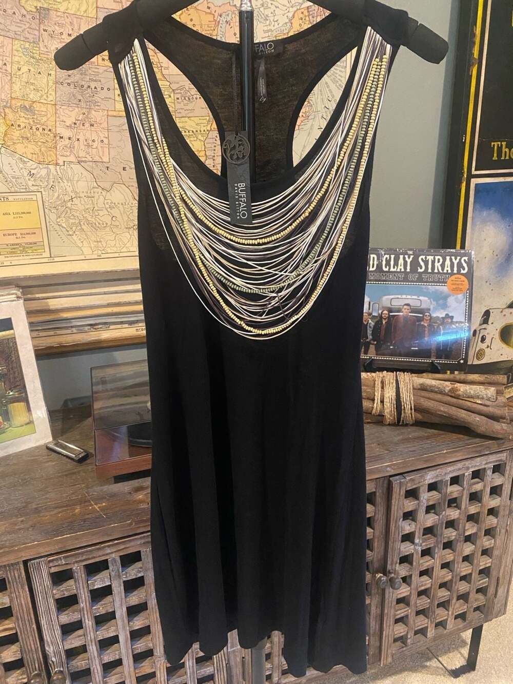 Buffalo David Bitton Black Racerback Tank Dress with Statement Chain Neckline